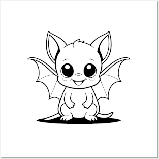 Cute Baby Bat Animal Outline Posters and Art